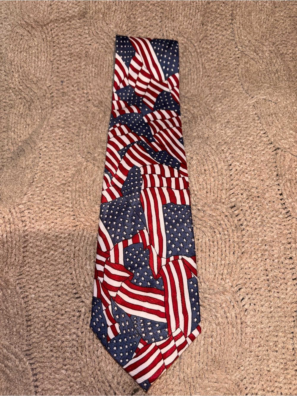 Vintage USA American Flag Necktie Red White Blue Patriotic Stars Stripes
